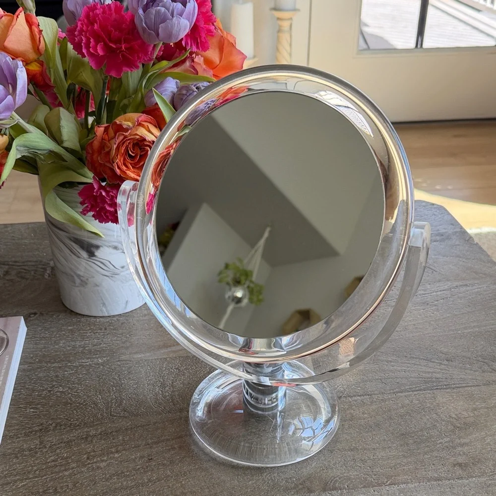 Acrylic Silver Double Sided Vanity Mirror Tabletop Makeup Magnifying Swivel